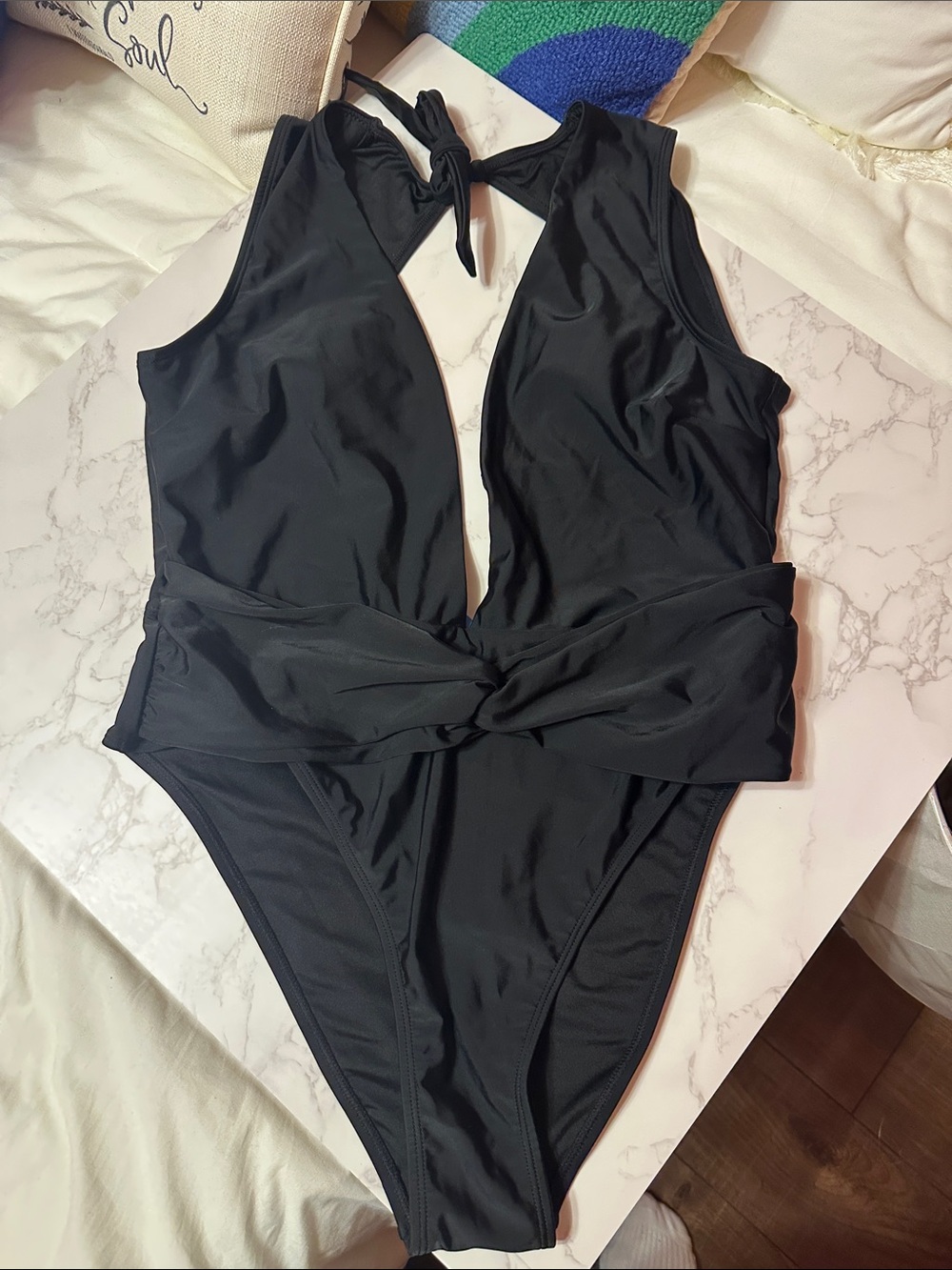 Cupshe Black Twist-Front Plunge One-Piece Swimsuit